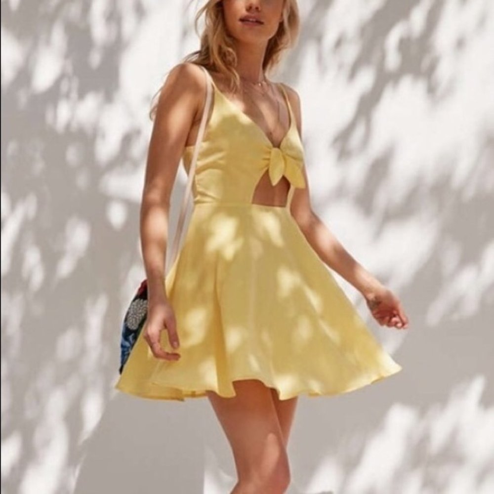 Urban Outfitters yellow tie front dress